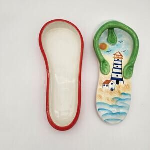 Flip Flop Trinket Box 3D Porcelain‎ Light House Beach Scene Decor Keepsake Box